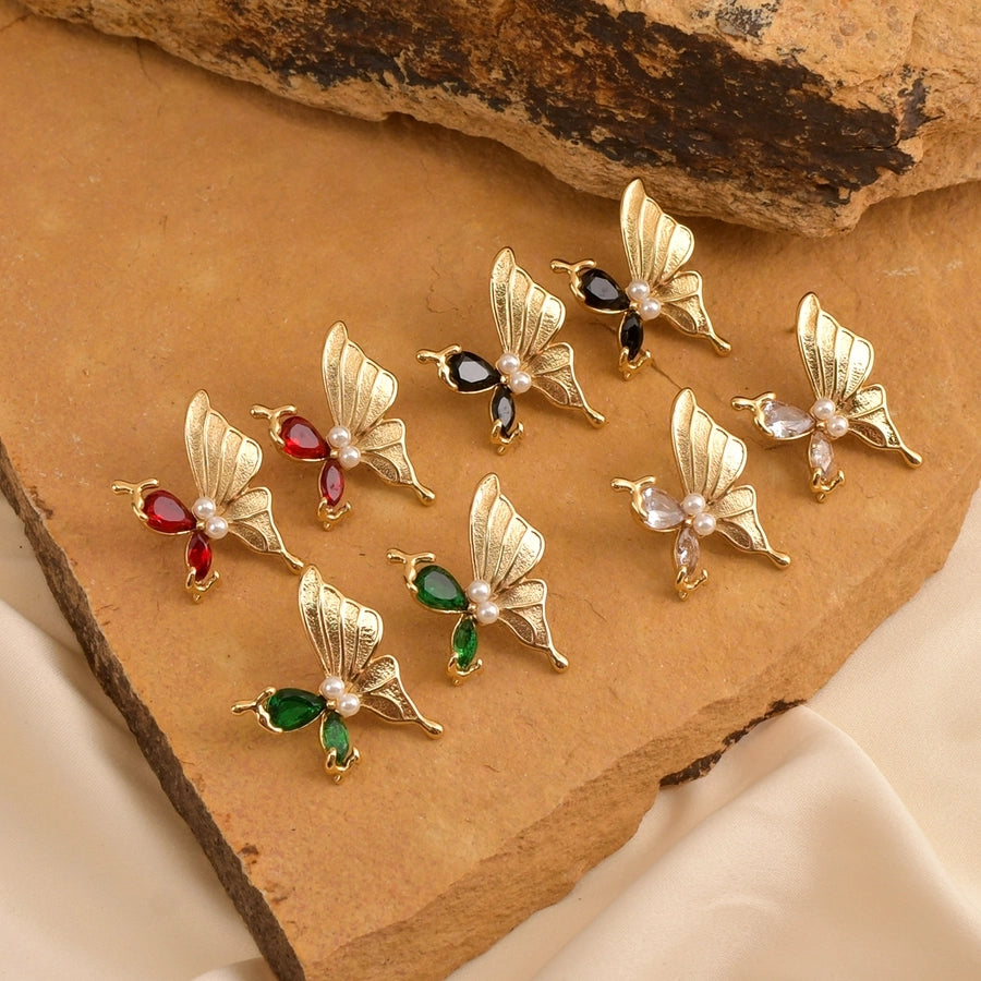 1 Pair Elegant Luxurious Shiny Butterfly 304 Stainless Steel 18K Gold Plated Ear Studs