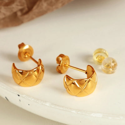 1 Pair IG Style Elegant Commute C Shape Argyle Polishing Plating 304 Stainless Steel 18K Gold Plated Ear Studs