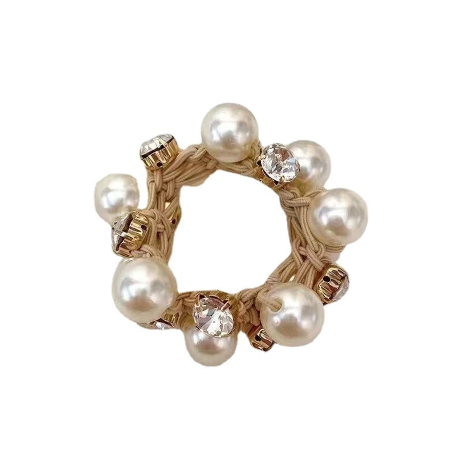 Elegant Pearl Head Rope Women's Simple Elegant Hair Rope Korean Cyber Celebrity Rubber Band Hair Rings Ponytail Headwear Leather Cover