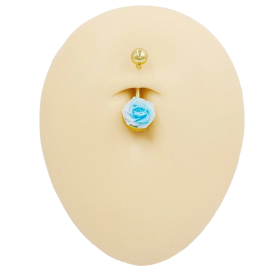 1 Piece Belly Rings Punk Simple Style Artistic Maple Leaf Rose 316 Stainless Steel  Alloy Epoxy Acrylic Rhinestones 18K Gold Plated