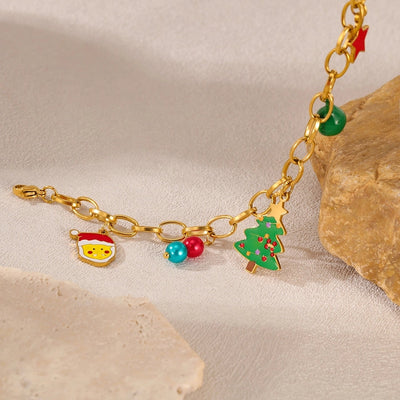 Simple Style Christmas Tree Santa Claus Christmas Socks 304 Stainless Steel cable chain Bracelets In Bulk