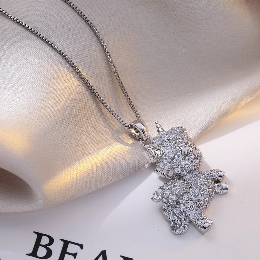 Jewelry Simple Style Classic Style Solid Color Titanium Steel Rhinestones Inlay Pendant Necklace