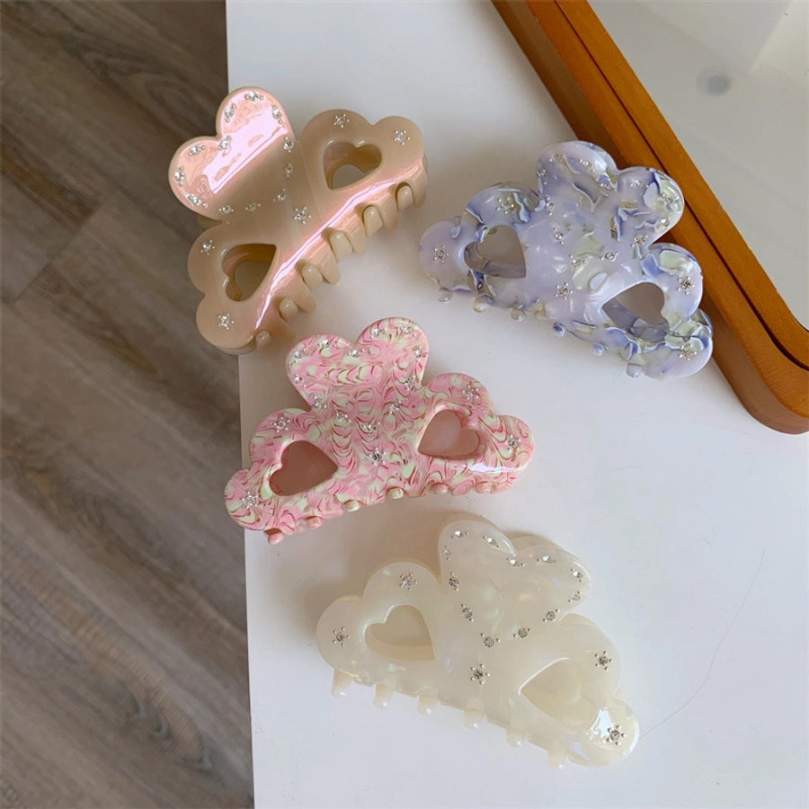 Women's Sweet Heart Shape Acetic acid sheets Hollow Out Inlay Rhinestones Hair Claws