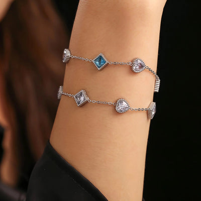 Preppy Style Commute Shiny Square Heart Shape Titanium Steel 18K Gold Plated Zircon Bracelets In Bulk