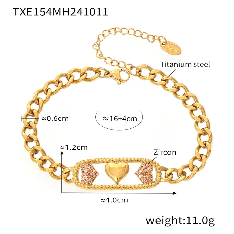 Jewelry Elegant Luxurious Vacation Heart Shape Lightning Titanium Steel Rhinestones 18K Gold Plated Plating Inlay Jewelry Set