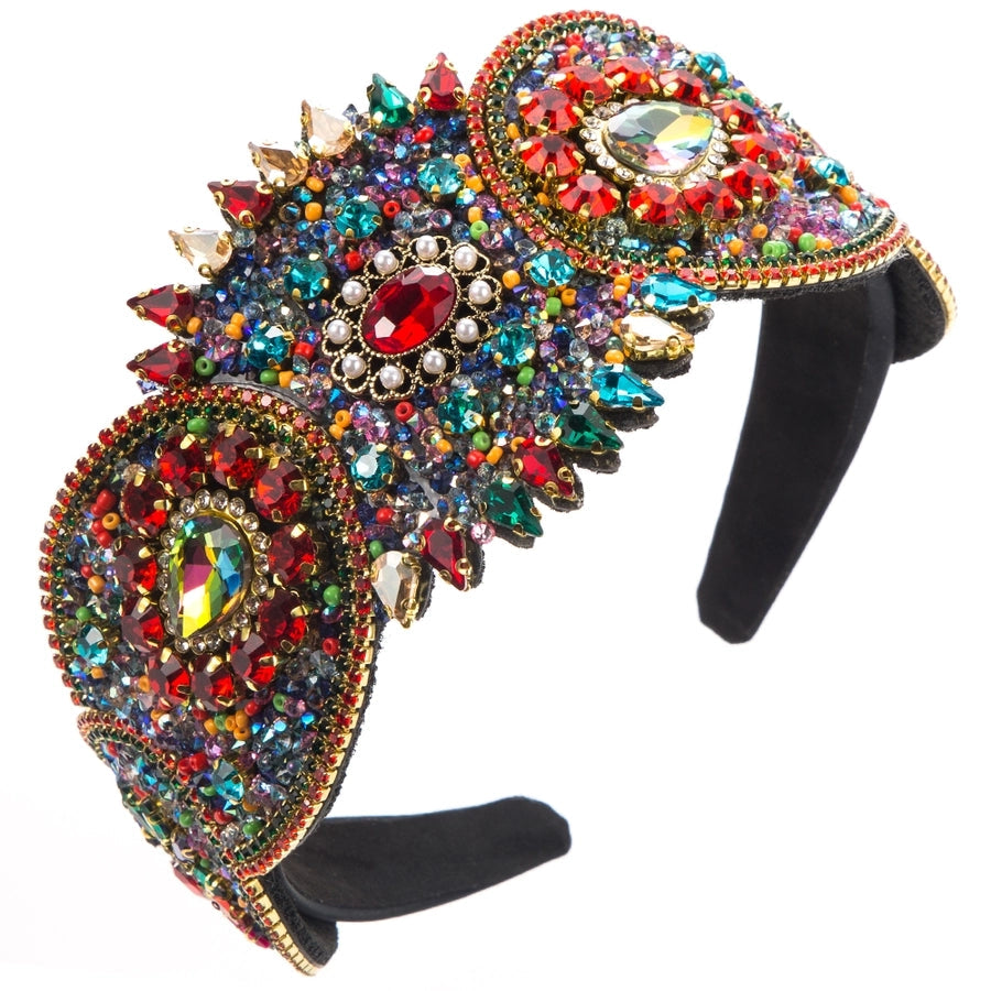 Women's Elegant Luxurious Flower Cloth Inlay Rhinestones Pearl Hair Band