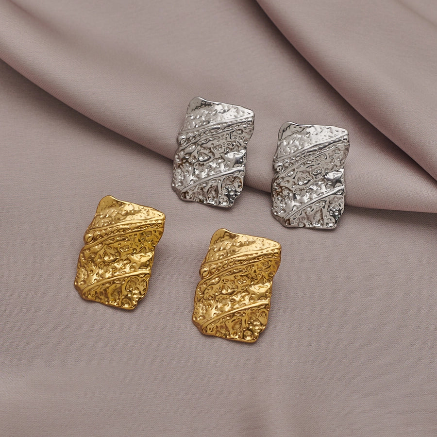 1 Pair Elegant Geometric Pleated 304 Stainless Steel Ear Studs