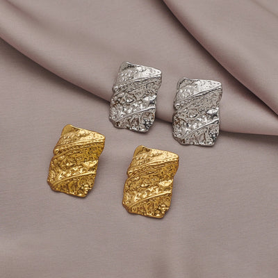 1 Pair Elegant Geometric Pleated 304 Stainless Steel Ear Studs