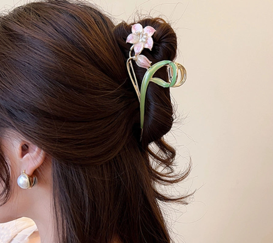 sweet flower alloy plating inlay artificial pearls hair claws