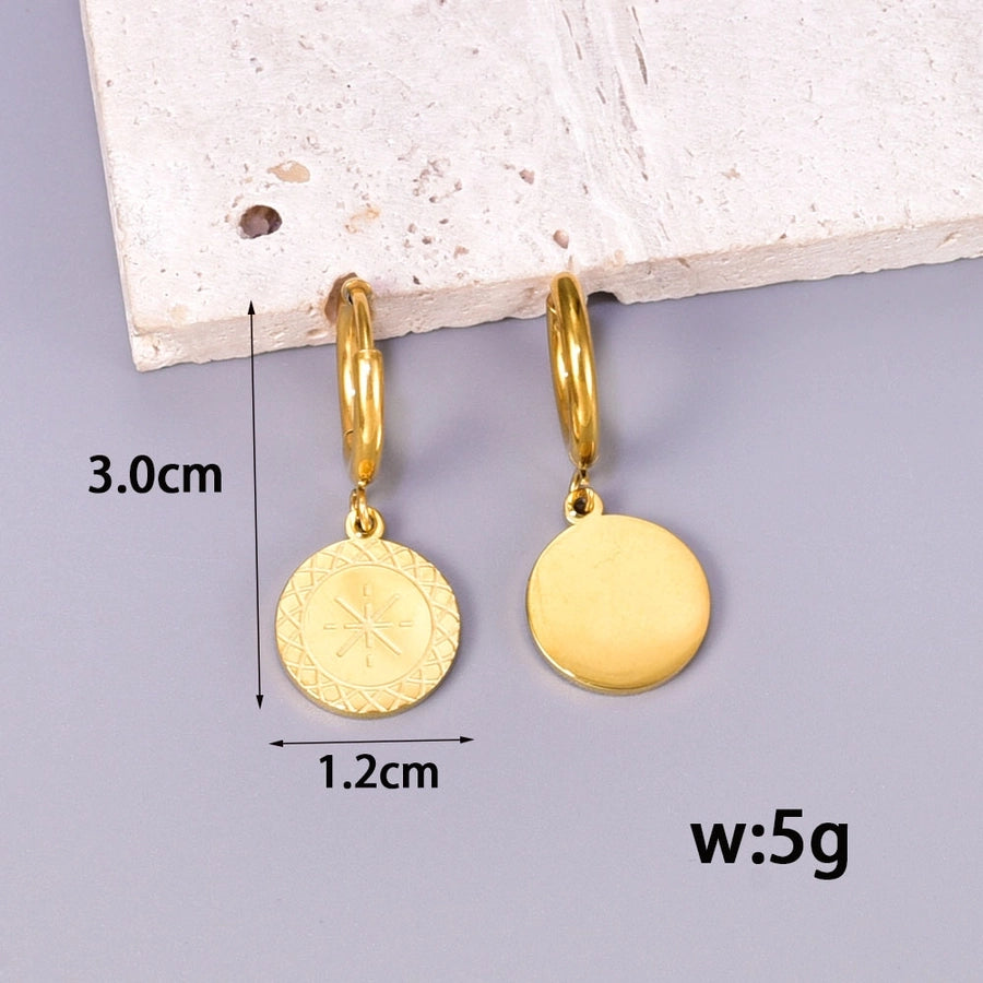 1 Pair Retro Classic Style Round 304 Stainless Steel 18K Gold Plated Drop Earrings