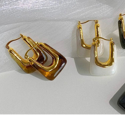 Autumn and Winter  pull style U-shaped geometric resin earrings Women's Light luxury high-end design earrings fashion earrings