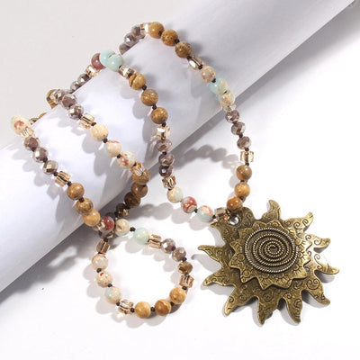 Bohemian Sun natural stone Beaded Chain Pendant Necklace In Bulk