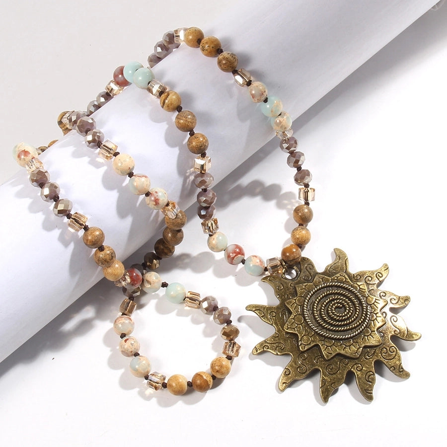 Bohemian Sun natural stone Beaded Chain Pendant Necklace In Bulk