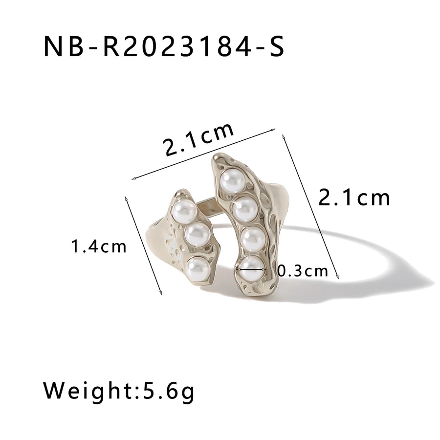 Jewelry IG Style Simple Style Pea 304 Stainless Steel Artificial Pearls 18K Gold Plated Inlay Open Rings