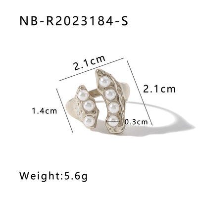 Jewelry IG Style Simple Style Pea 304 Stainless Steel Artificial Pearls 18K Gold Plated Inlay Open Rings