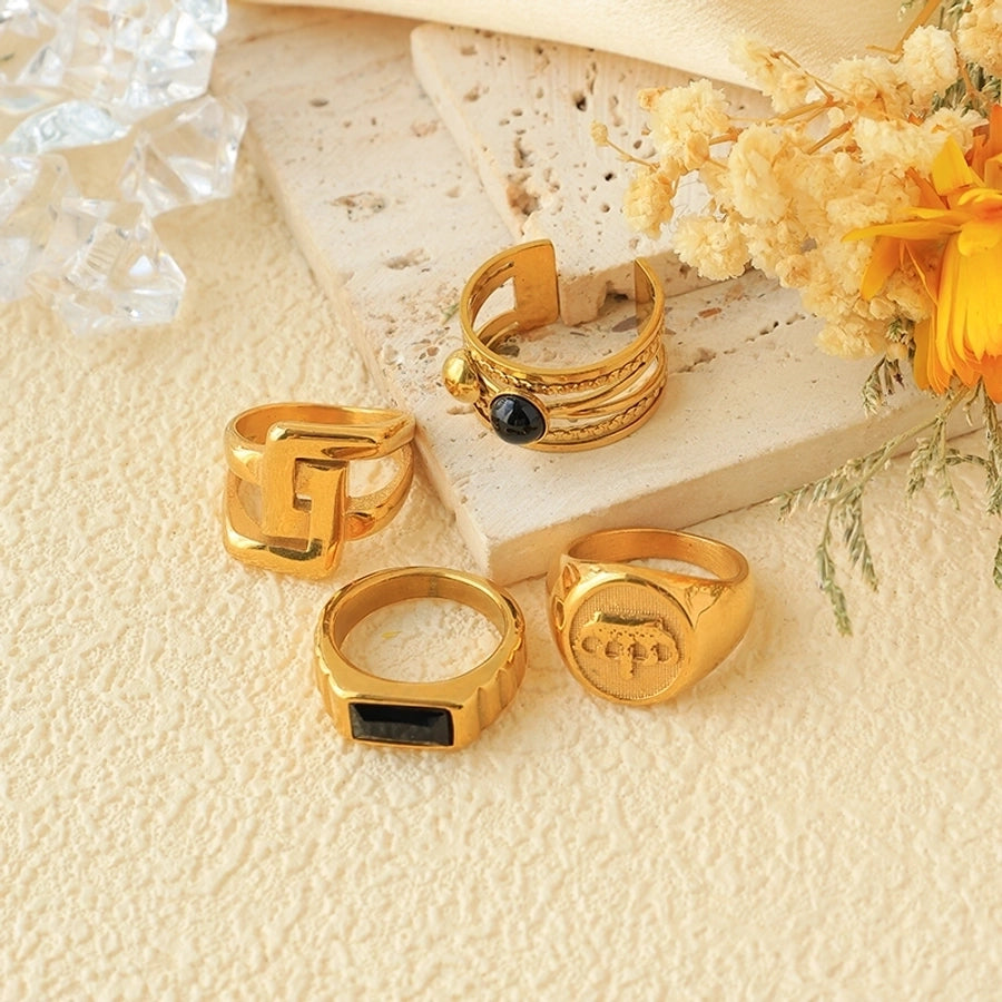 Jewelry Punk Roman Style Commute Geometric Crown 304 Stainless Steel Zircon 14K Gold Plated Plating Inlay Rings