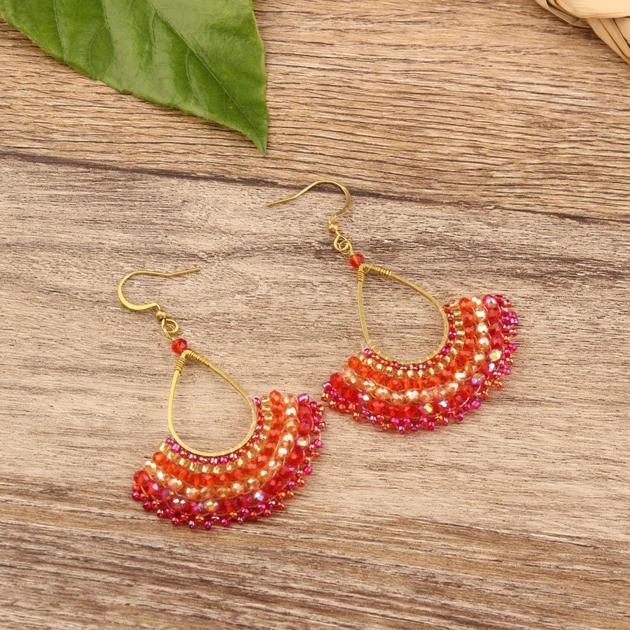 bohemian sector synthetic gemstones shell copper tassel mesh women's ear hook