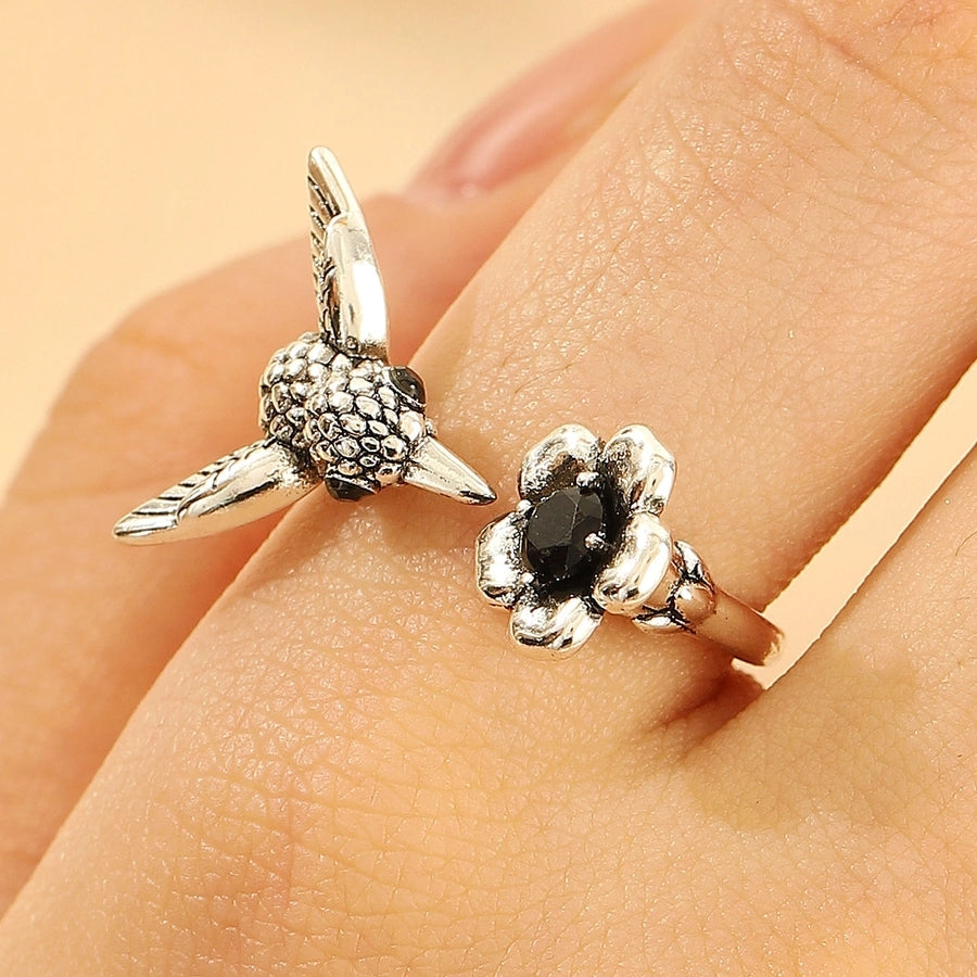 Jewelry Casual Retro Simple Style Floral Hummingbird Copper Open Rings