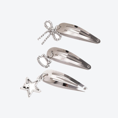 Korean Style New Y2g Trending Unique Silver Hairpin Sweet Cool Niche Bow Cat Five-Pointed Star Pendant BB Clip