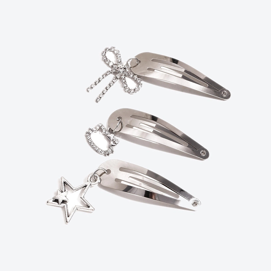 Korean Style New Y2g Trending Unique Silver Hairpin Sweet Cool Niche Bow Cat Five-Pointed Star Pendant BB Clip