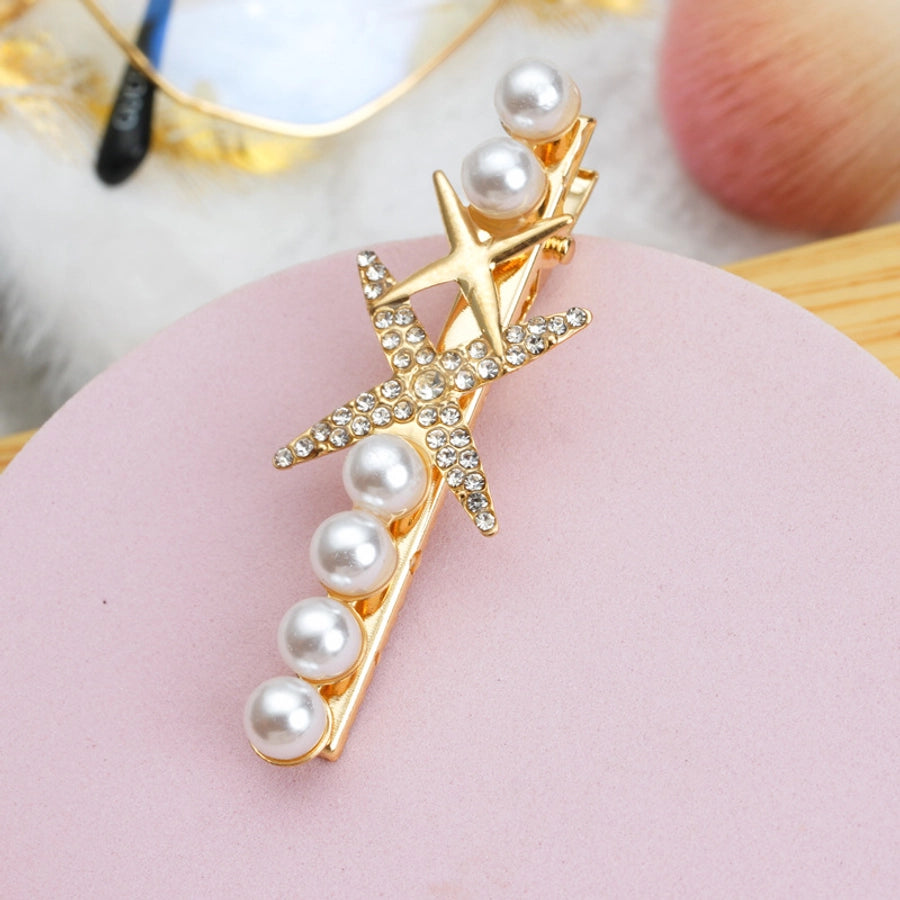 fairy style bow knot metal inlay rhinestones pearl hair clip 1 piece