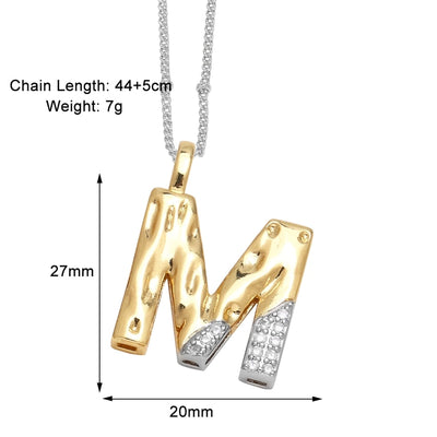 Jewelry Modern Style Simple Style letter 201 Stainless Steel Copper Zircon 18K Gold Plated Mixed Metal Inlay Pendant Necklace