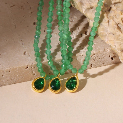 Jewelry Elegant Water Droplets 304 Stainless Steel Opal 18K Gold Plated Beaded Plating Inlay Pendant Necklace