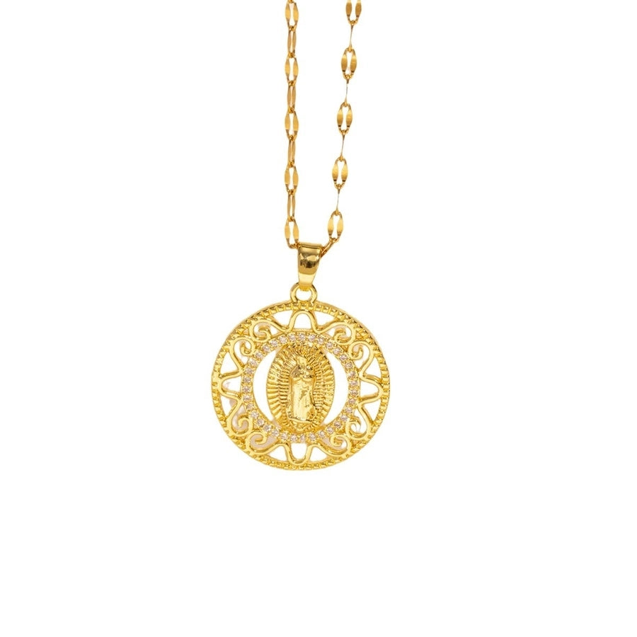 Copper Plating Virgin Mary Zircon Pendant Necklace