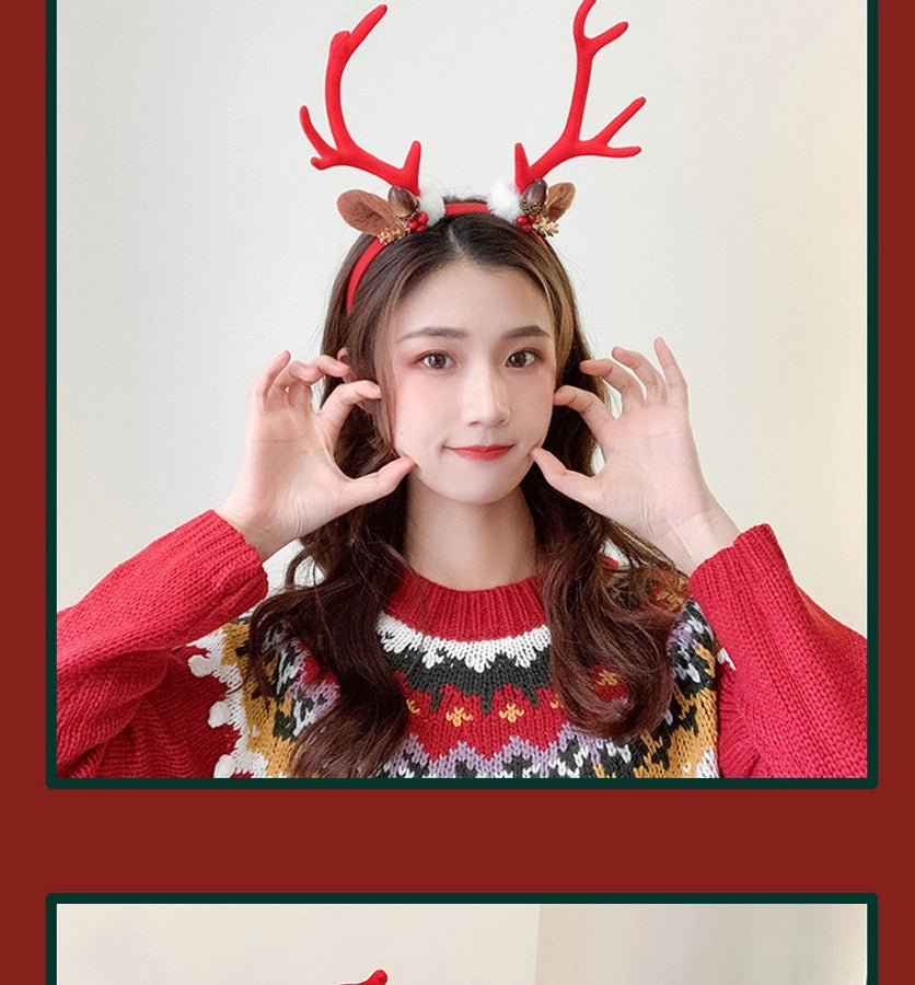Internet Celebrity  Christmas Girl Heart Christmas Hair Band Cute Elk Horn Hair Accessories Pressure Hair Band
