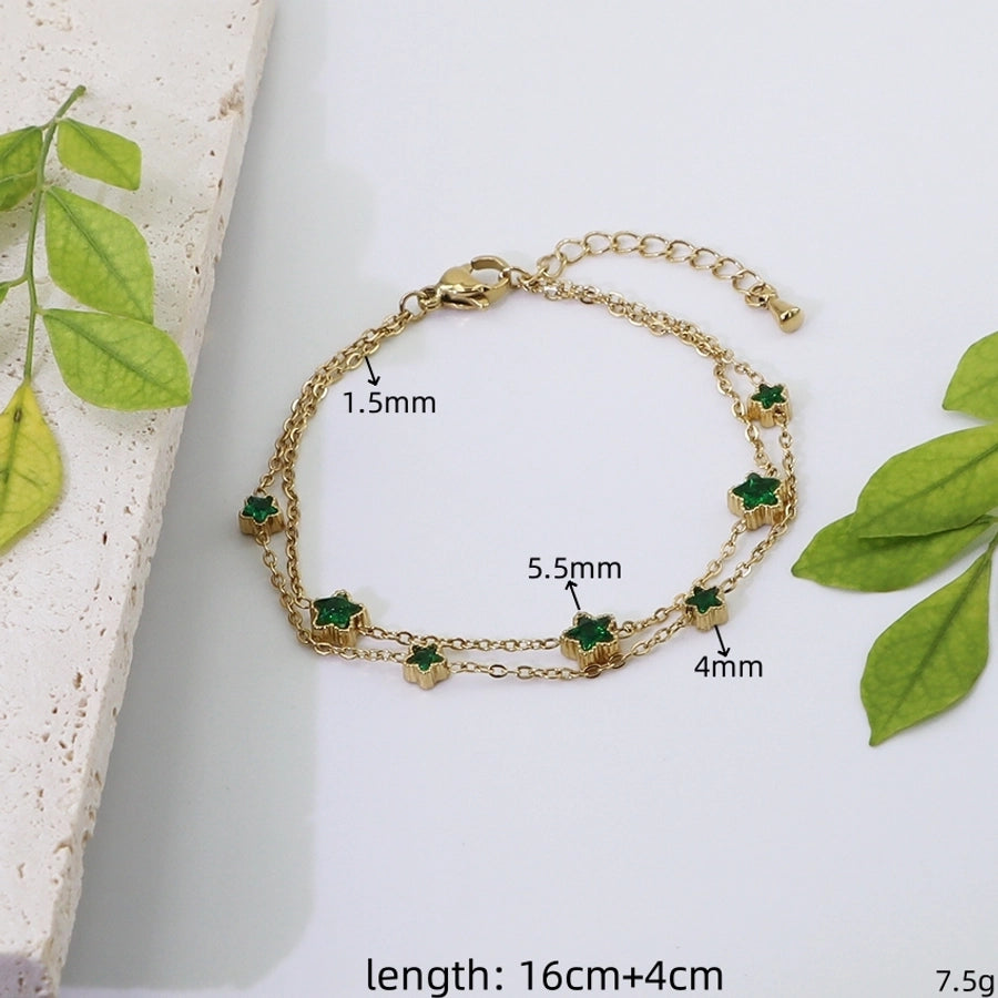 Basic Simple Style Star 304 Stainless Steel Gold Plated Artificial Gemstones Stainless Steel Bracelets In Bulk