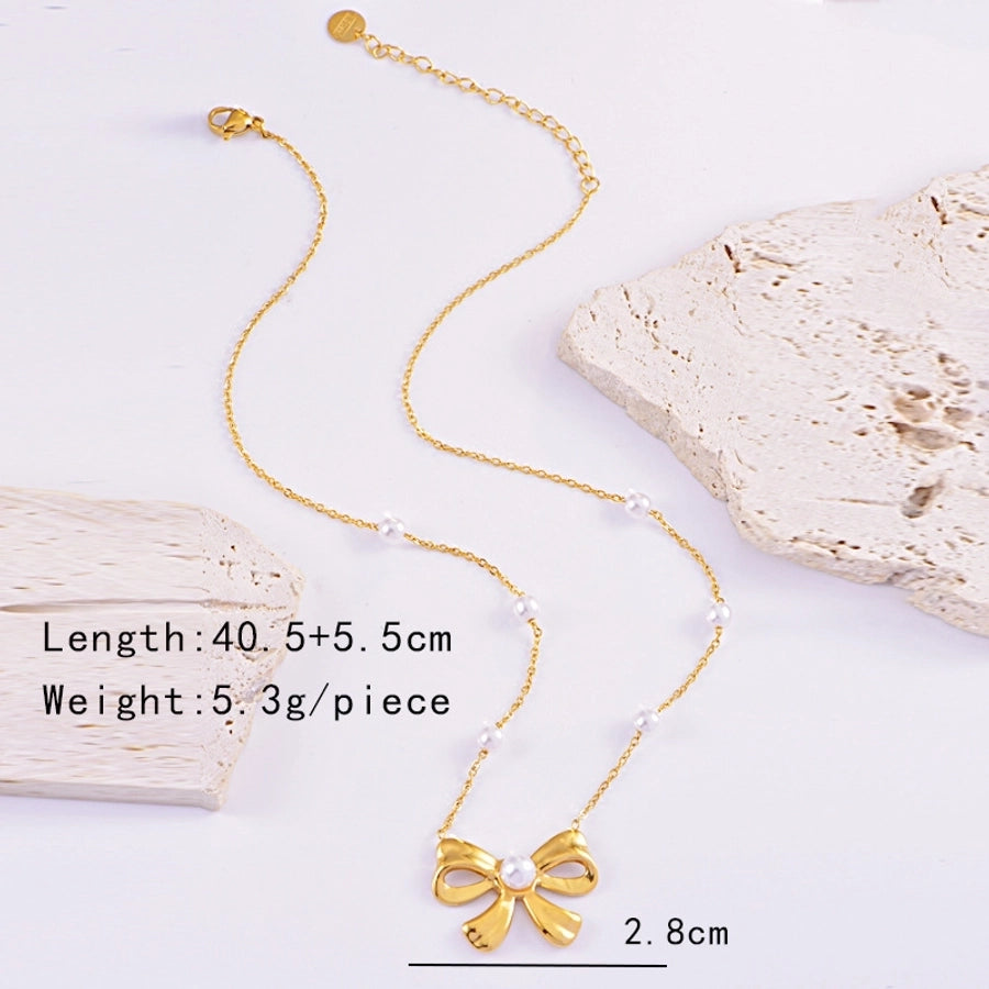 Jewelry Sweet Simple Style Bow Knot Titanium Steel Earrings Necklace
