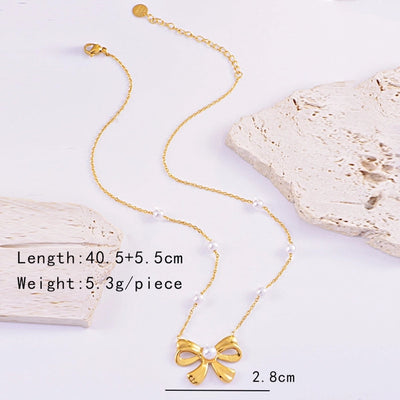 Jewelry Sweet Simple Style Bow Knot Titanium Steel Earrings Necklace