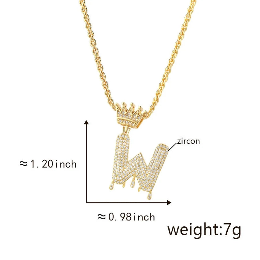 Copper Hemp flowers chain 18K Gold Plated Letter Zirconia Pendant Necklace