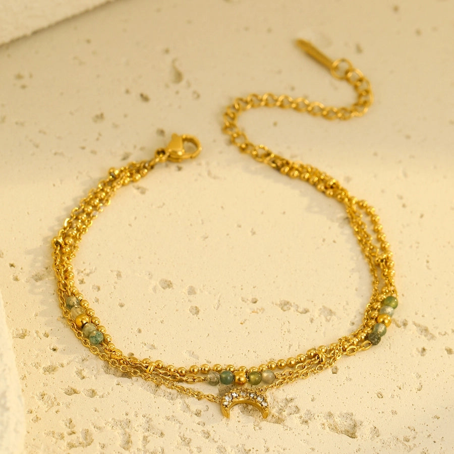 IG Style Moon 304 Stainless Steel 18K Gold Plated Zircon ball chain cable chain Bracelets In Bulk