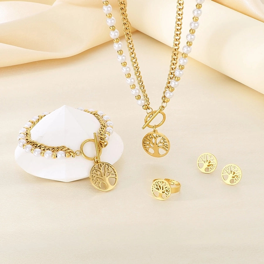 Fashion Retro Stainless Steel Double-Layer Stacked Three-Dimensional Love Pendant Four-Piece Set