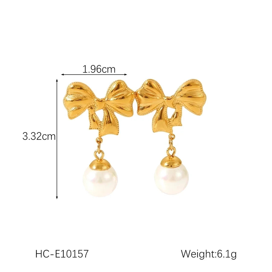 1 Pair Sweet Butterfly Bow Knot Plating Inlay 304 Stainless Steel Rhinestones Pearl 18K Gold Plated Drop Earrings Ear Studs