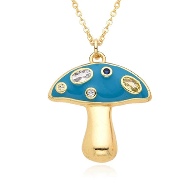 Copper Inlay Mushroom Zircon Pendant Necklace