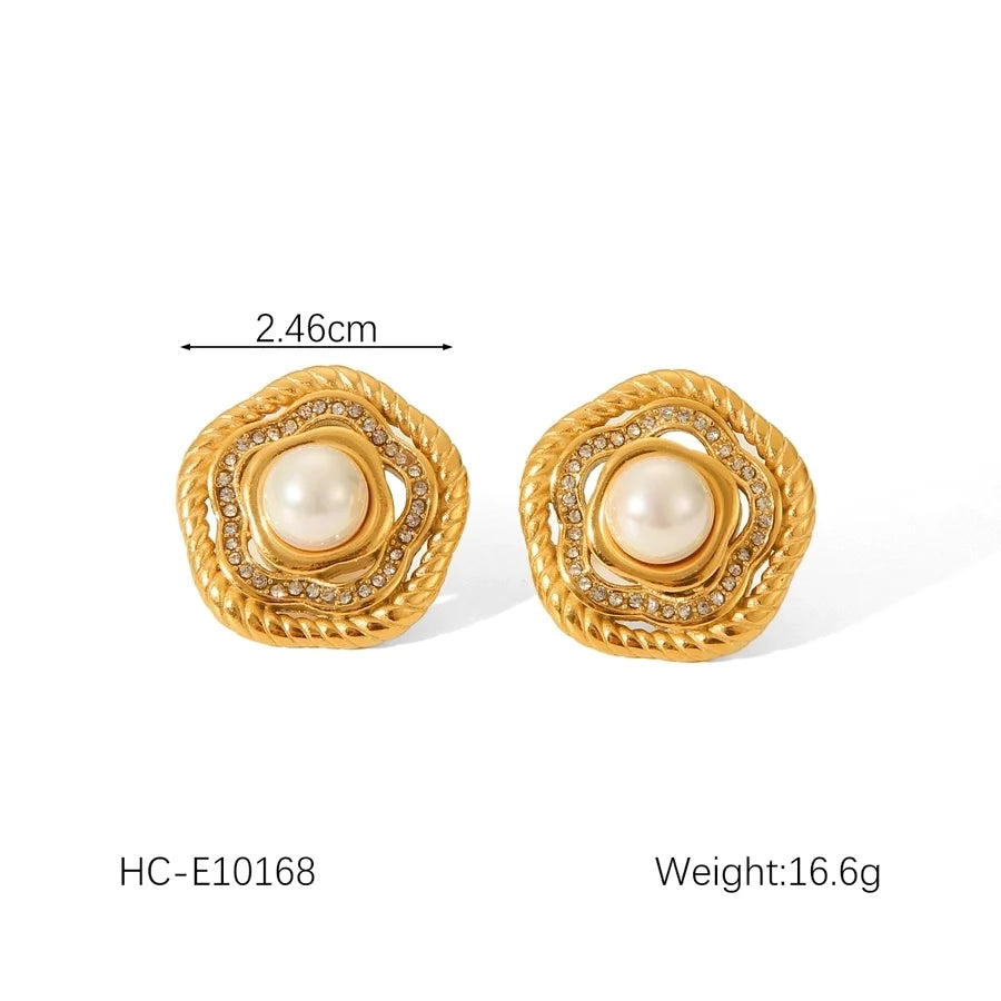 1 Pair IG Style Classic Style Thread 304 Stainless Steel Titanium Steel 18K Gold Plated Ear Studs