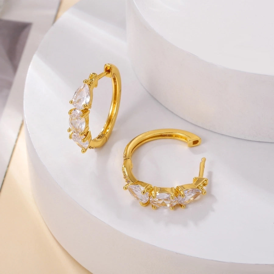 1 Pair Classic Style Round Inlay Copper Zircon 18K Gold Plated Hoop Earrings