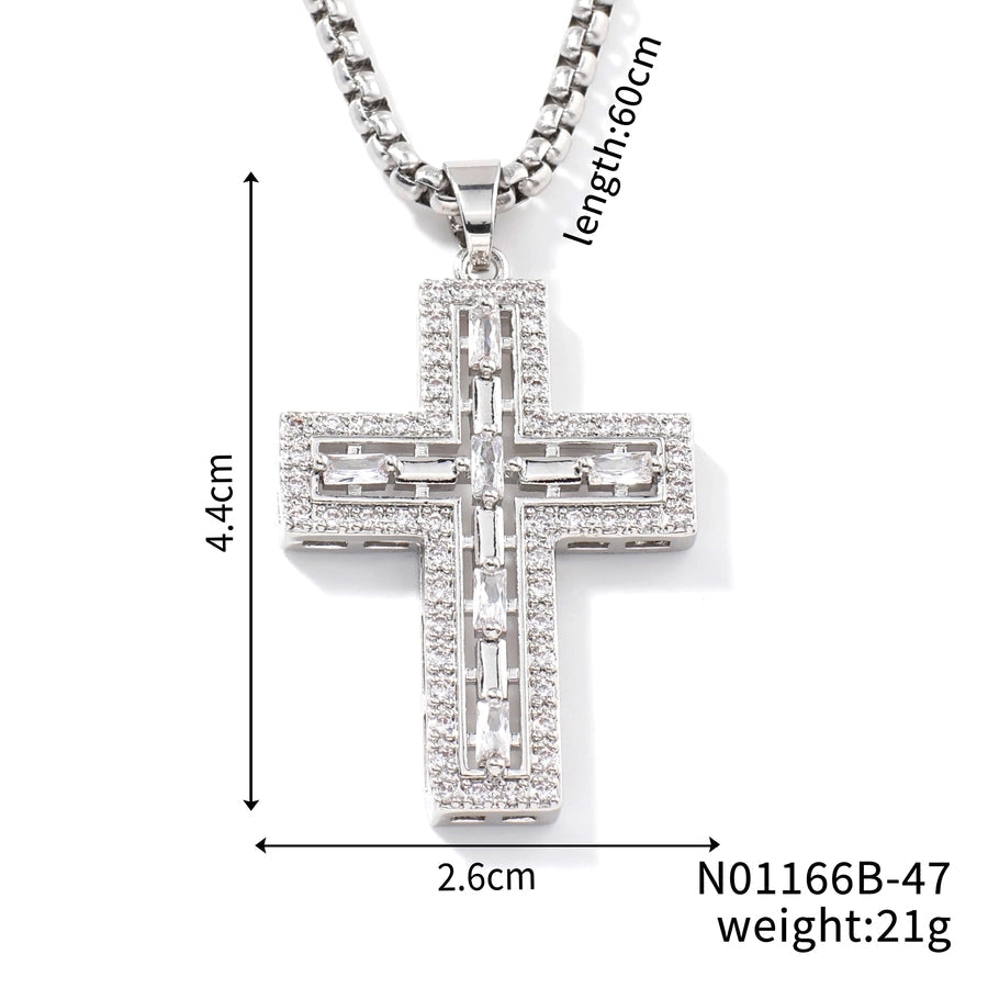Hip-Hop Rock Shiny Cross Wings 304 Stainless Steel Copper Zircon K Gold Plated Rhodium Plated Unisex Pendant Necklace