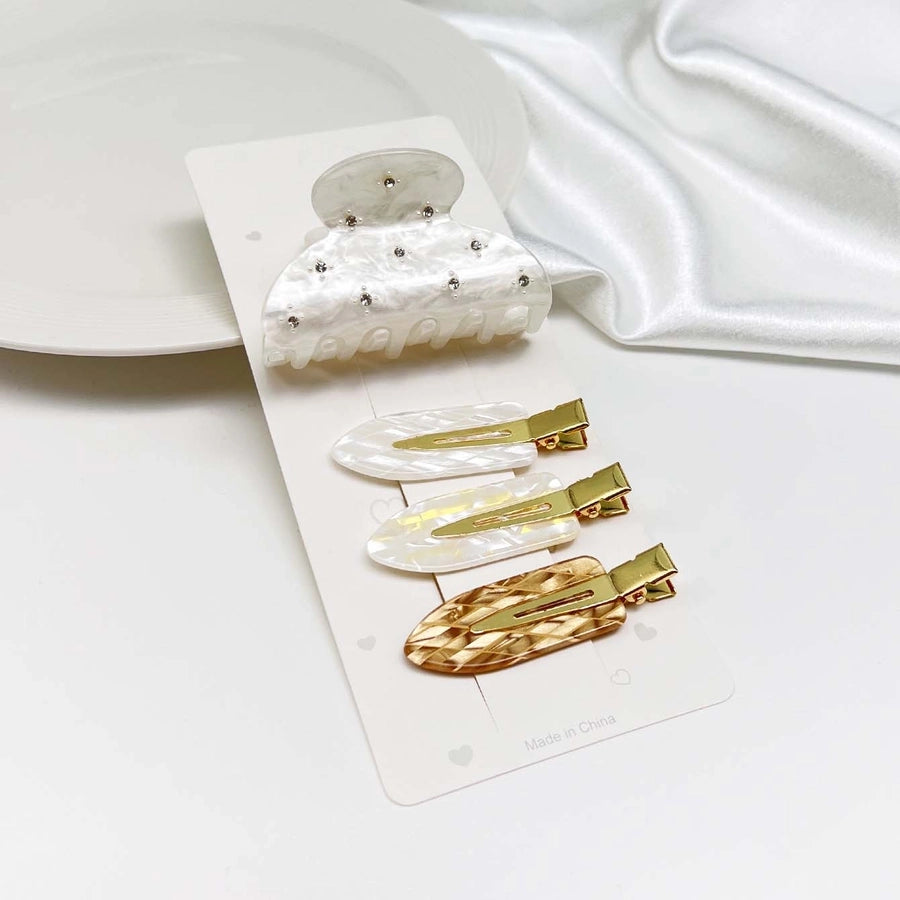 4-Piece Set High Quality Acetate with Diamond Advanced Grip Thin and Glittering Seamless Bang Clip Female Daily