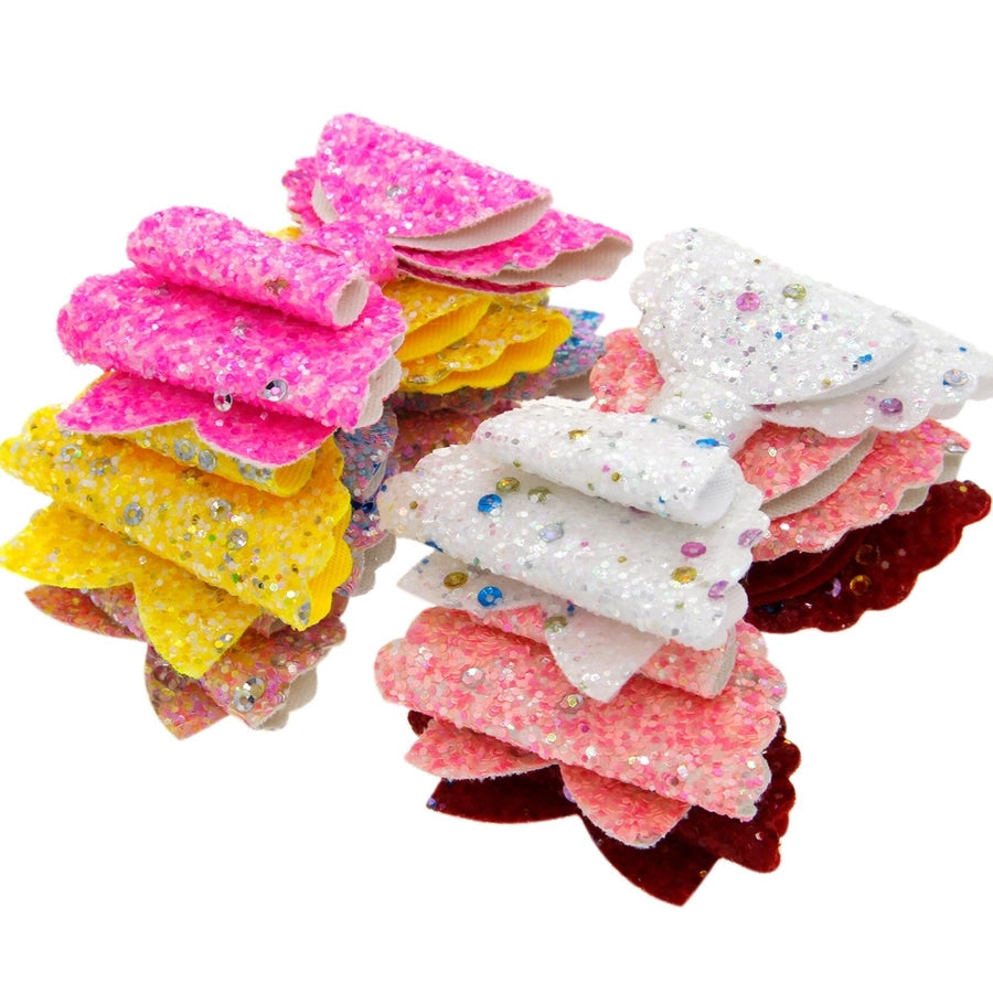 girls three-tier bow-knot hairpin children's sequined bow-knot edging clip colored hair clips