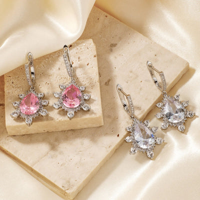 1 Pair Elegant Shiny Korean Style Geometric Water Droplets Flower Inlay Copper Glass Zircon K Gold Plated Rhodium Plated Ear clip