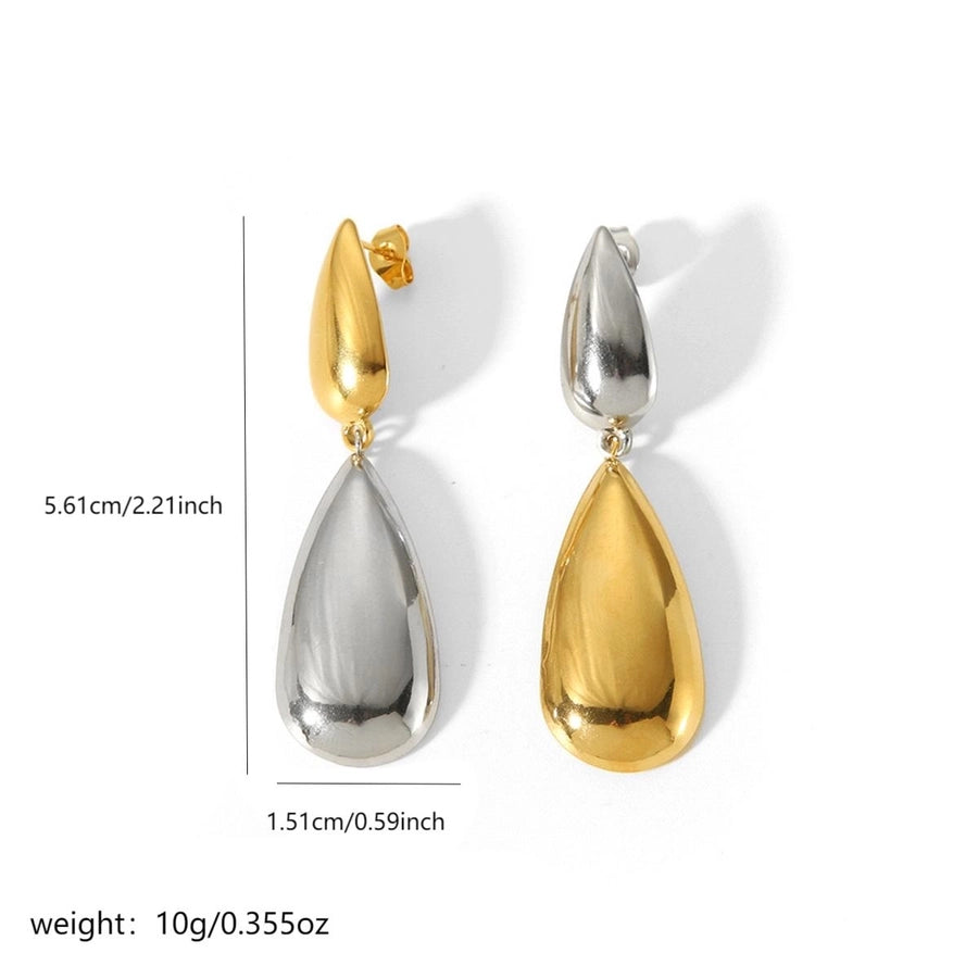 1 Pair Elegant Water Droplets Mixed Metal Plating 304 Stainless Steel 18K Gold Plated Drop Earrings