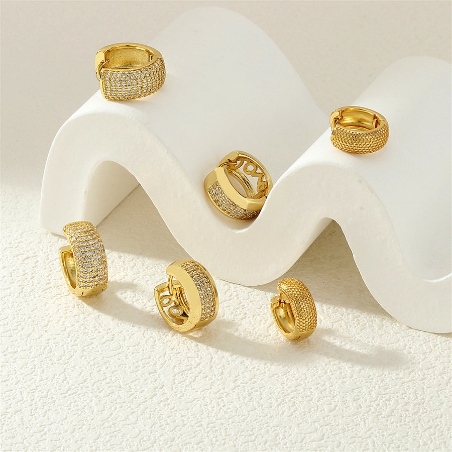 1 Pair IG Style Business Commute Circle Inlay Copper Zircon 18K Gold Plated Earrings