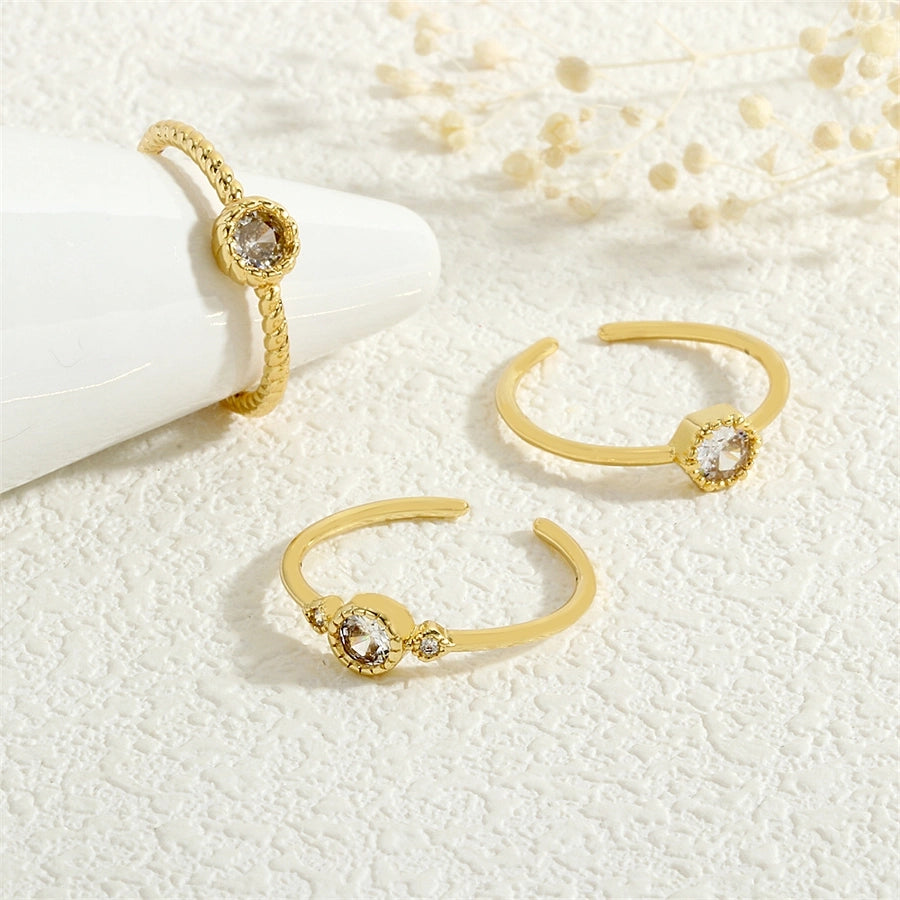 Copper Inlay Geometric Solid Color Zircon Open Rings