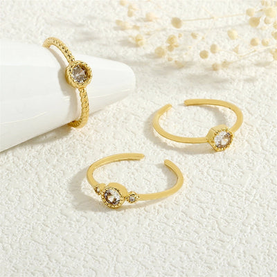 Copper Inlay Geometric Solid Color Zircon Open Rings