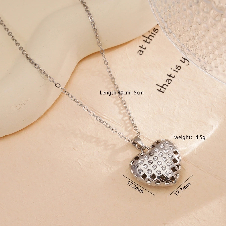 Jewelry Simple Style Heart Shape 304 Stainless Steel Copper Zircon Gold Plated Plating Inlay Pendant Necklace
