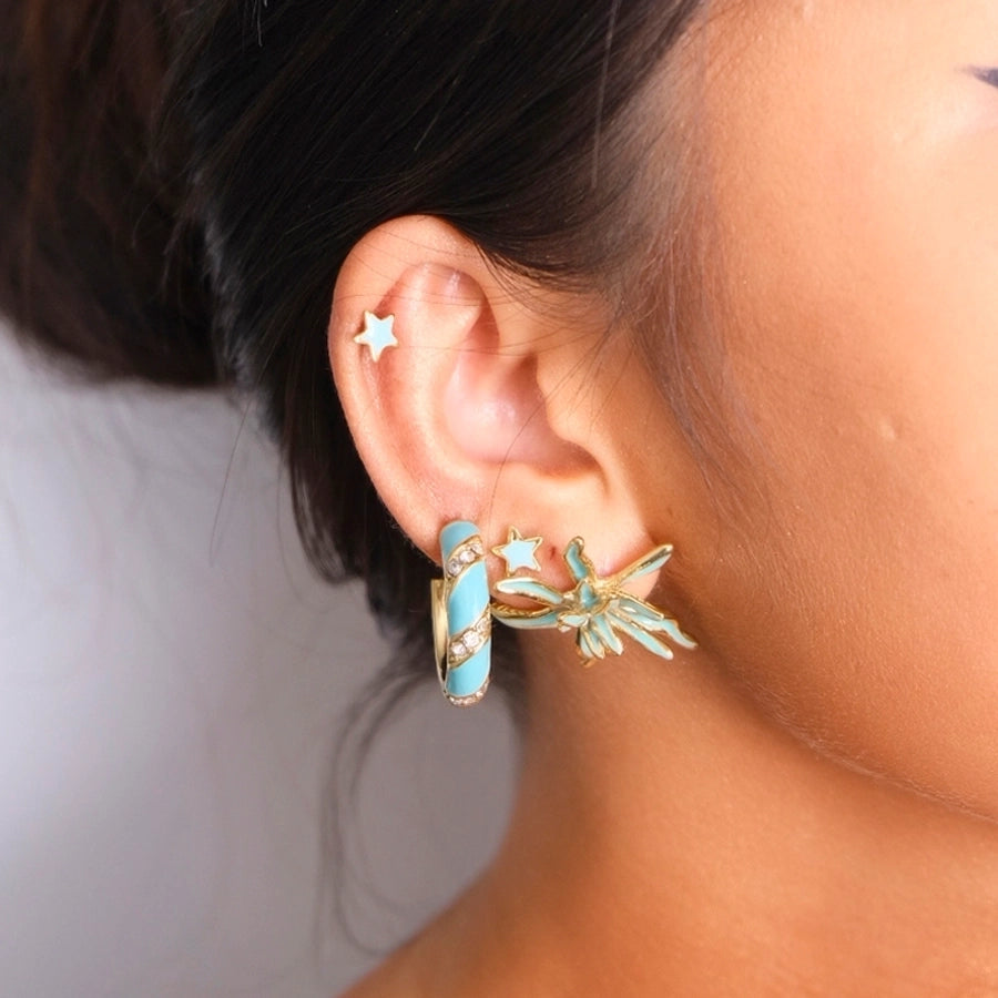 1 Pair Elegant Cute Artistic C Shape Pentagram Flower Enamel Inlay 304 Stainless Steel Zircon 14K Gold Plated Ear Studs