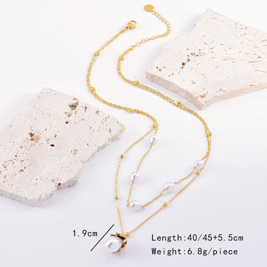 Jewelry Elegant Retro Geometric Titanium Steel Pearl Plating Inlay Earrings Necklace